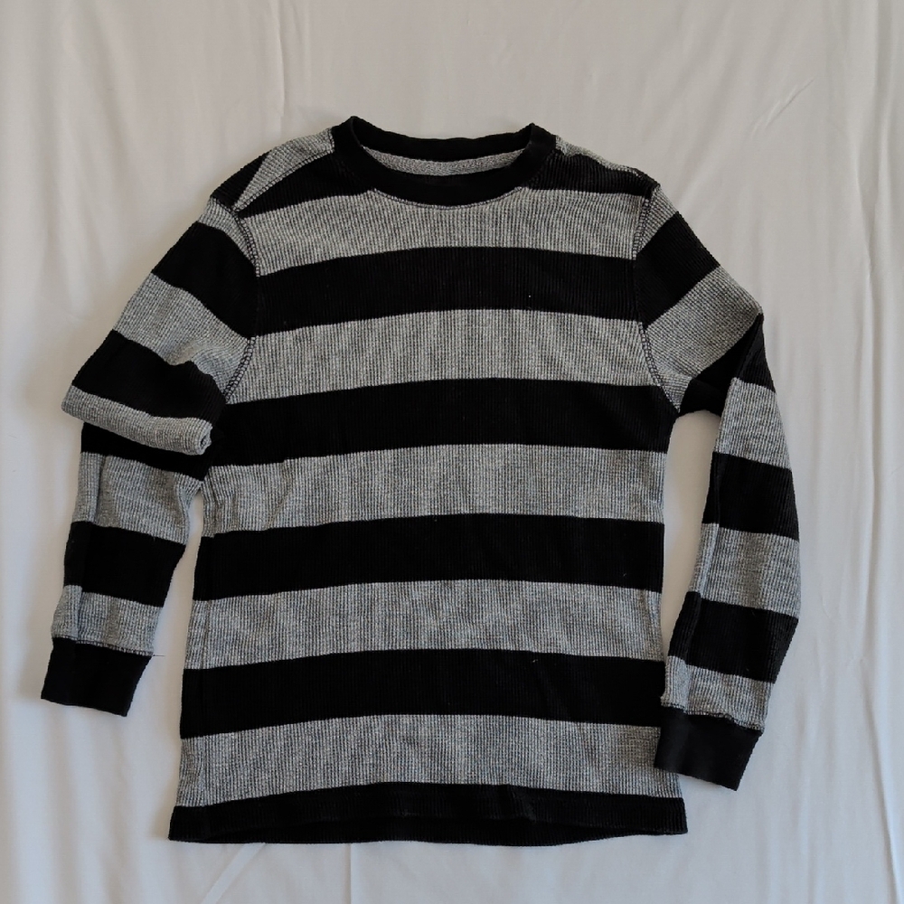 Arizona Jean Company Black and Gray Striped Long Sleeve Tee